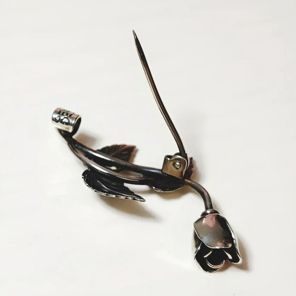 Vintage 1954 Sterling Silver Swedish Designer Tage Linde Rose Brooch Pin - Picture 5 of 11